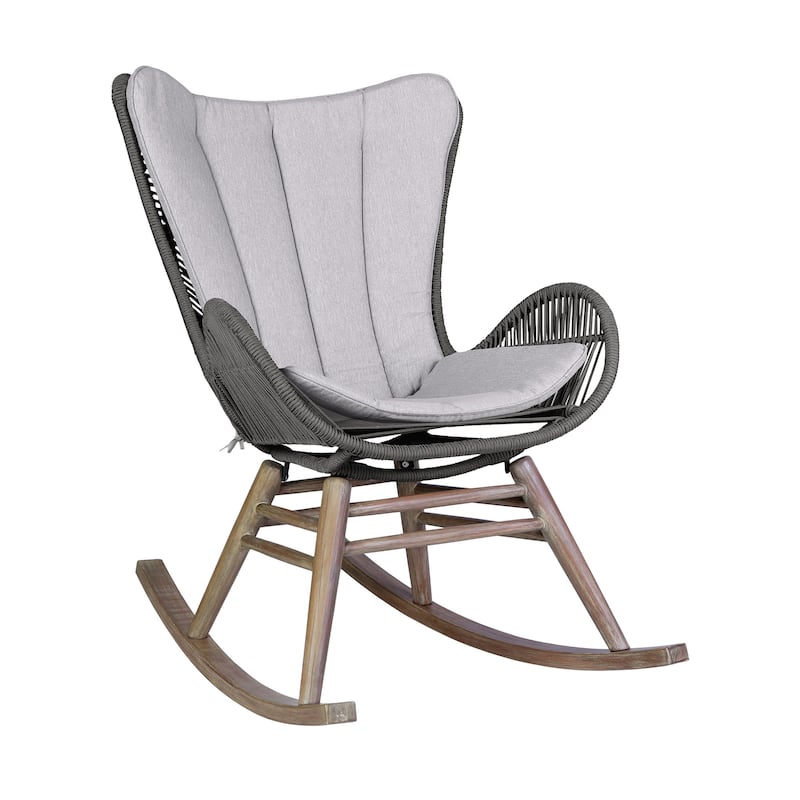Fanny Solid Eucalyptus Wood & Rope Outdoor Patio Rocking Chair