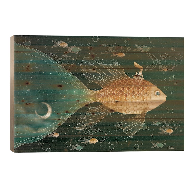 Riding Through The Night Sky Print On Wood by Noelle. T - Multi-Color - 18x26x1.5