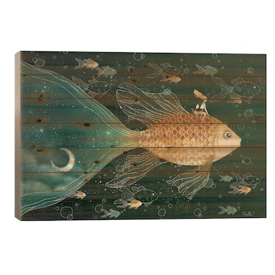 Riding Through The Night Sky Print On Wood by Noelle. T - Multi-Color