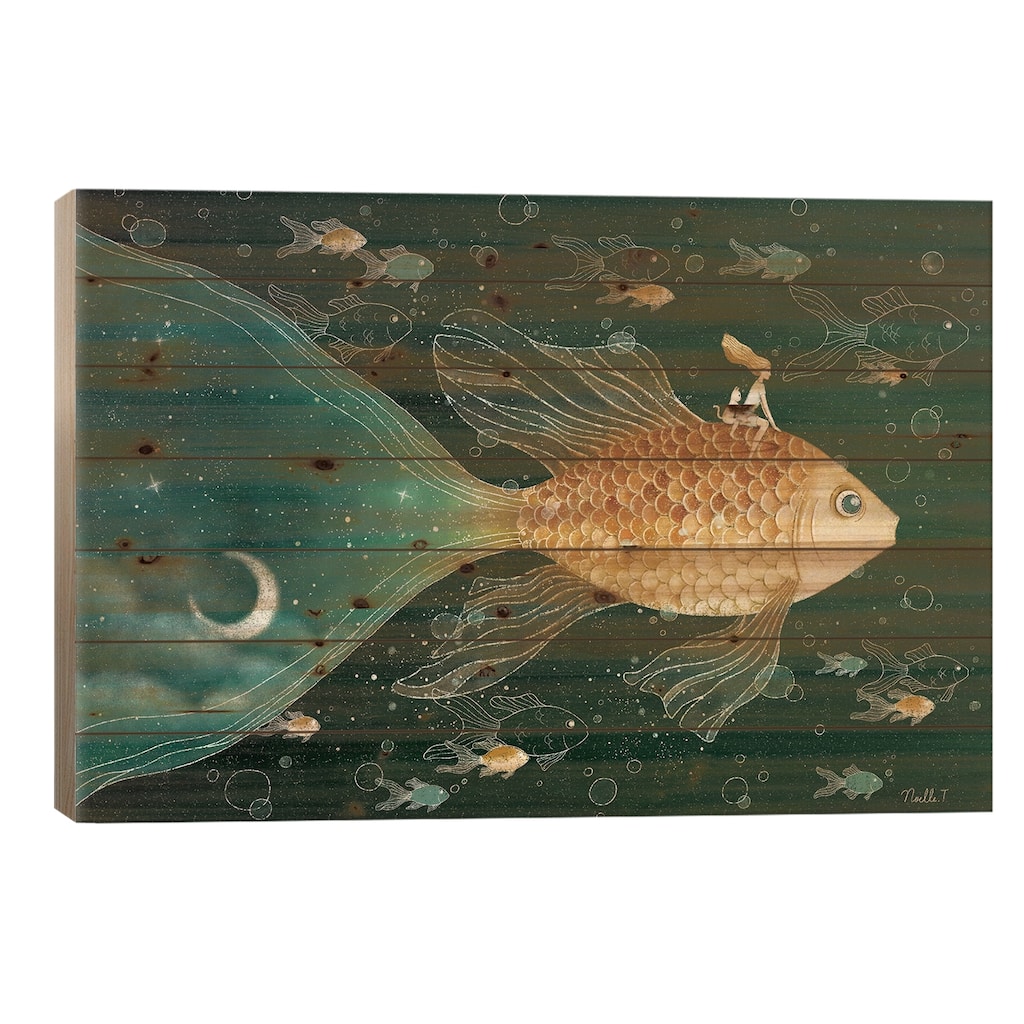 Riding Through The Night Sky Print On Wood by Noelle. T - Multi-Color