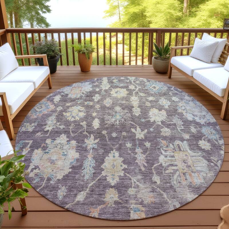 Machine Washable Indoor/ Outdoor Casual Traditional Chantille Rug - 8' x 8' - Eggplant