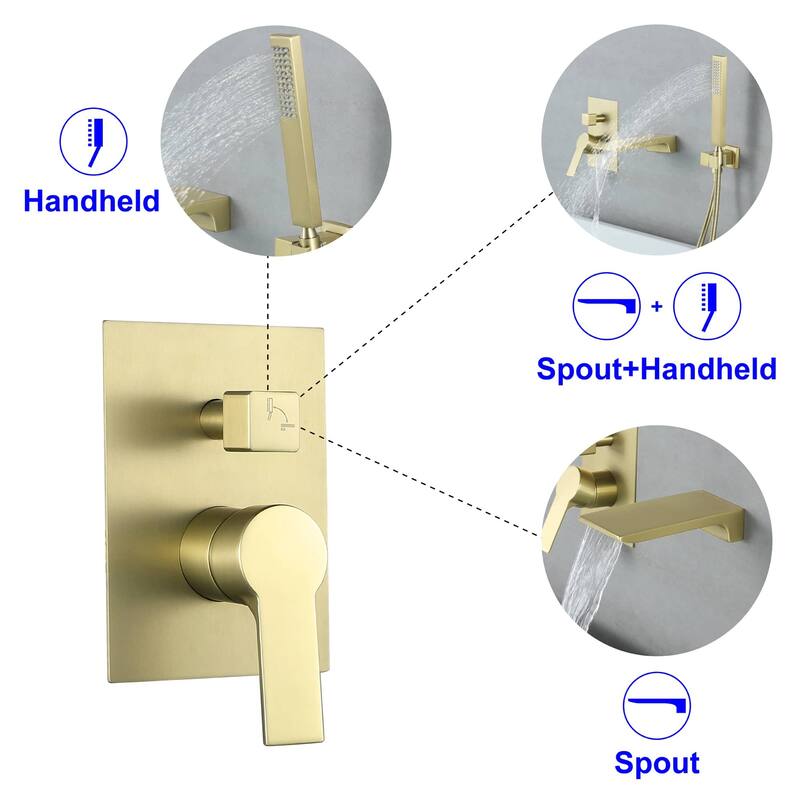 Wall Mounted Tub Faucet With Hand Shower Waterfall Bathtub Faucets Single Handle Tub Filler Set