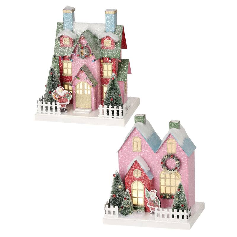 10" Led Cardboard Village House Set of 2