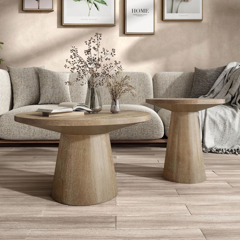 Furniture of America Vitten Modern 2-Piece Solid Wood Round Accent Table Set - Oak