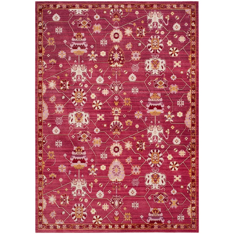 SAFAVIEH Valencia Raushan Distressed Vintage Boho Oriental Polyester Rug - 5' x 8' - Fuchsia/Multi