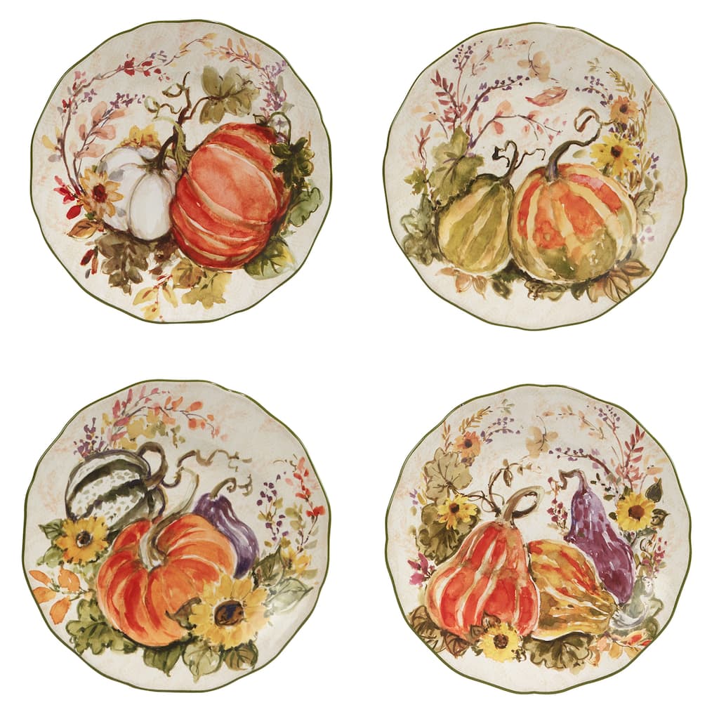 Certified International Harvest Morning Salad/Dessert Plates, Set of 4 - 8.5" Diam x 0.75" High