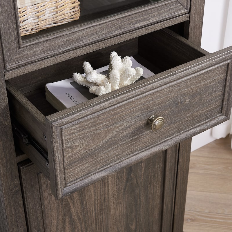 GDF Studio - Modern Tall Storage Cabinet with Drawer and Glass Doors.