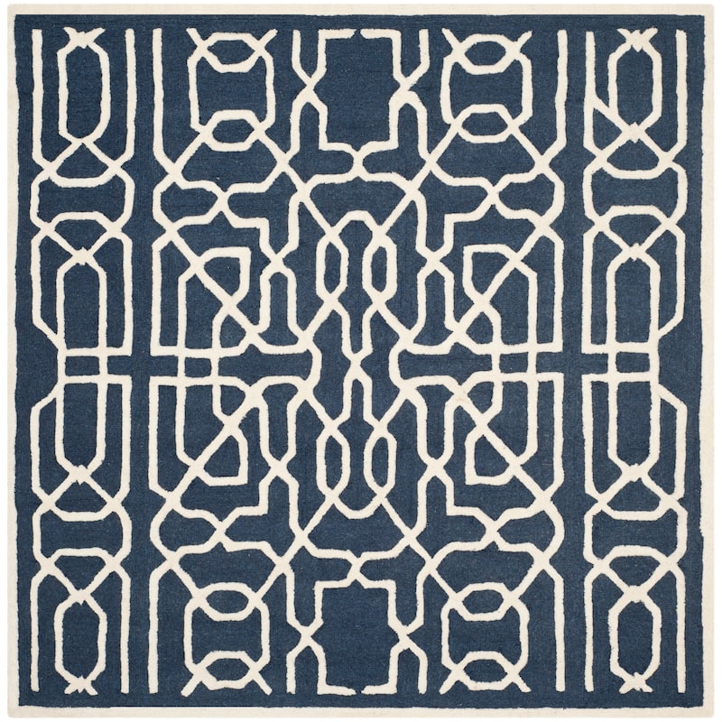 SAFAVIEH Handmade Cambridge Sissi Modern Wool Rug - 6' Square - Navy/Ivory