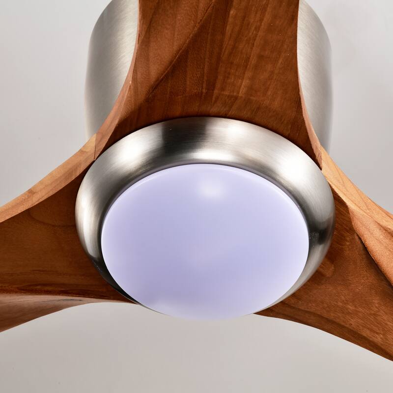 52" Flush Mount Ceiling Fan Solid Wood Blades Ceiling Fan With Light With Remote Control,Noiseless Reversible Motor,6 Speed