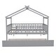 preview thumbnail 17 of 15, Full Size Wooden House Bed with Twin Size Trundle, Kid's Bed