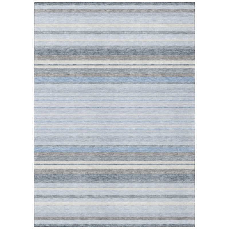 Machine Washable Indoor/ Outdoor Modern Stripes Chantille Rug
