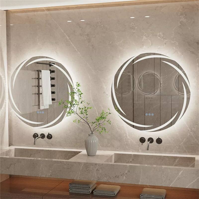 Unique LED Illuminated Round Bathroom Vanity Mirror Anti-Fog Dimmable