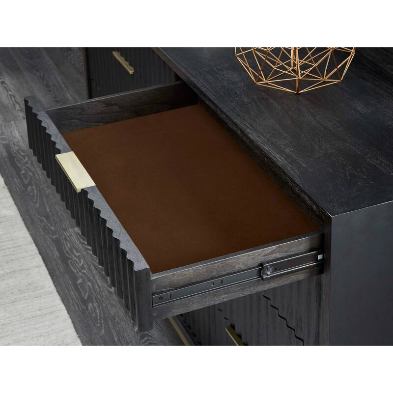 Genovese Modern 8 Drawer Dresser and Mirror - Black and Gold