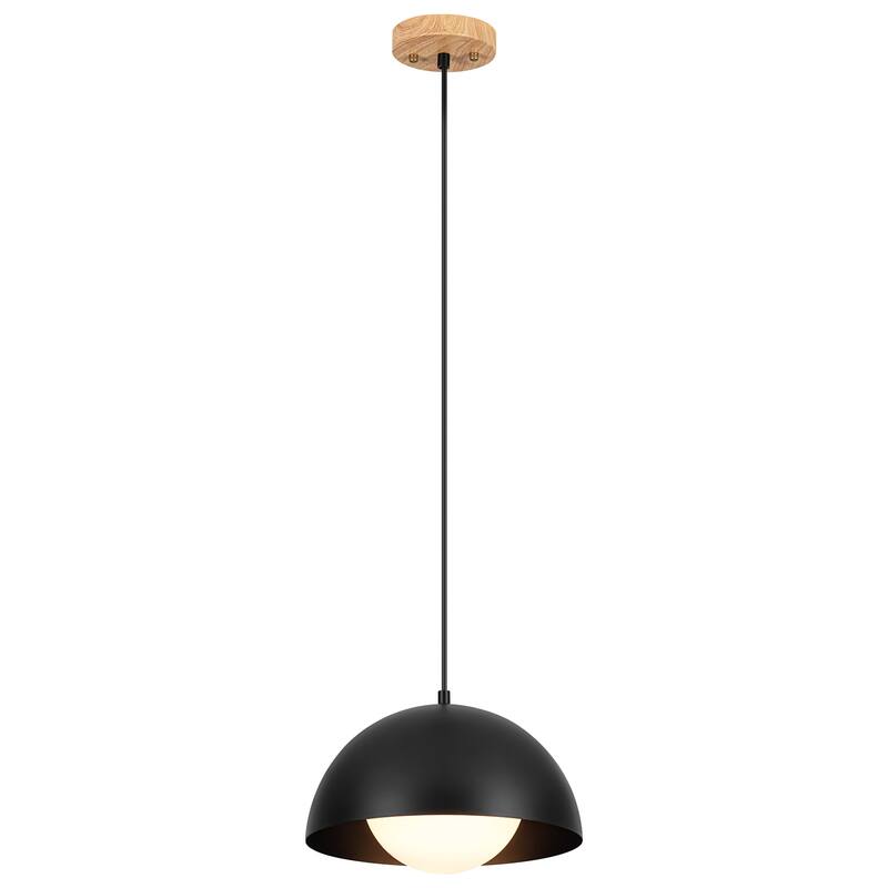 1-Light 11.8" Modern Farmhouse Black Dome Frosted Glass Globe Pendant Light for Kitchen Island - 11.8 in. W x 9.84 in. H