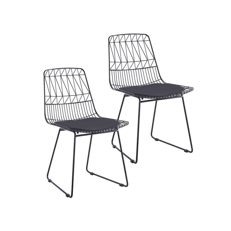 Porthos Home Yoshi Geometric Metal Dining Chairs with PU Leather Seat Pad, Set of 2 - Black