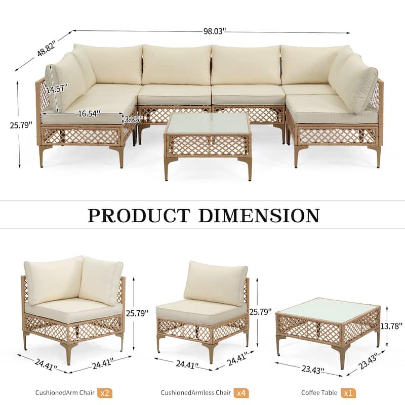 7-Piece Wicker Patio Conversation Set with Cushions,6 Sofas, 1 Table