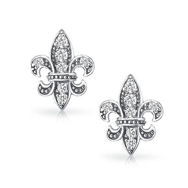 Sterling Silver Rhodium Plated Fleur De Lis Stud Earrings