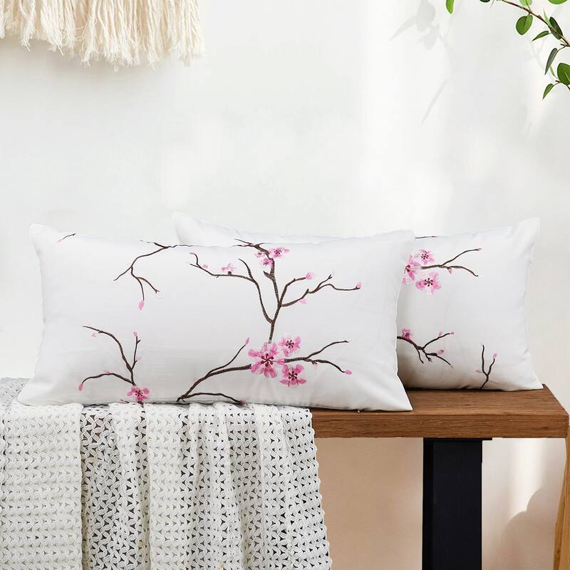Embroidery Canvas Pillow Shell 2 Piece Set, Cherry Blossom, NO INSERT
