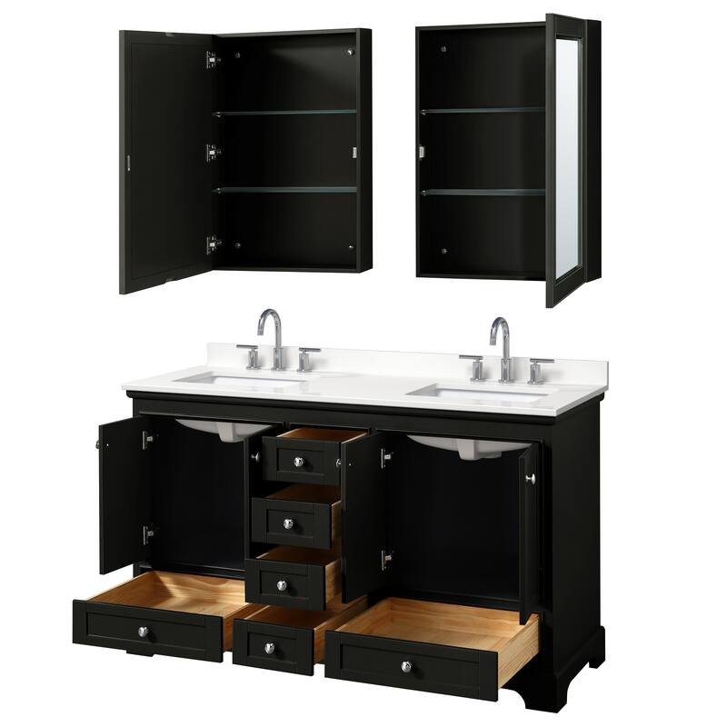 Deborah 60-inch Double Vanity, Quartz Top, Medicine Cabinets