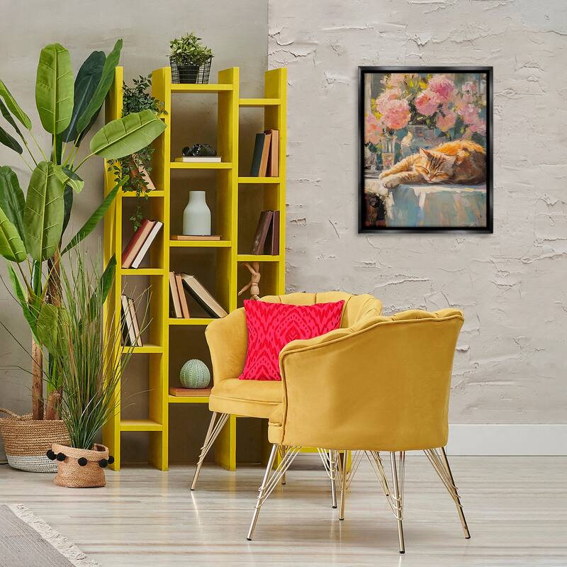 Stupell Orange Cat Resting Framed Floater Canvas Wall Art Design By Nini Art