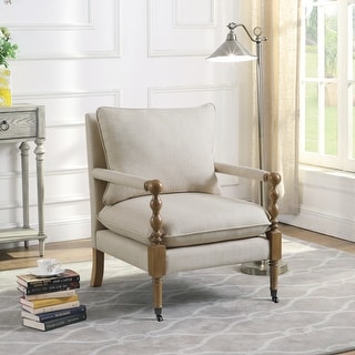 Beatrice Beige Wooden Accent Chair with Turned Legs