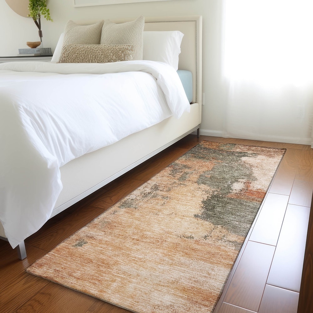 Machine Washable Indoor/ Outdoor Contemporary Abstract Chantille Rug