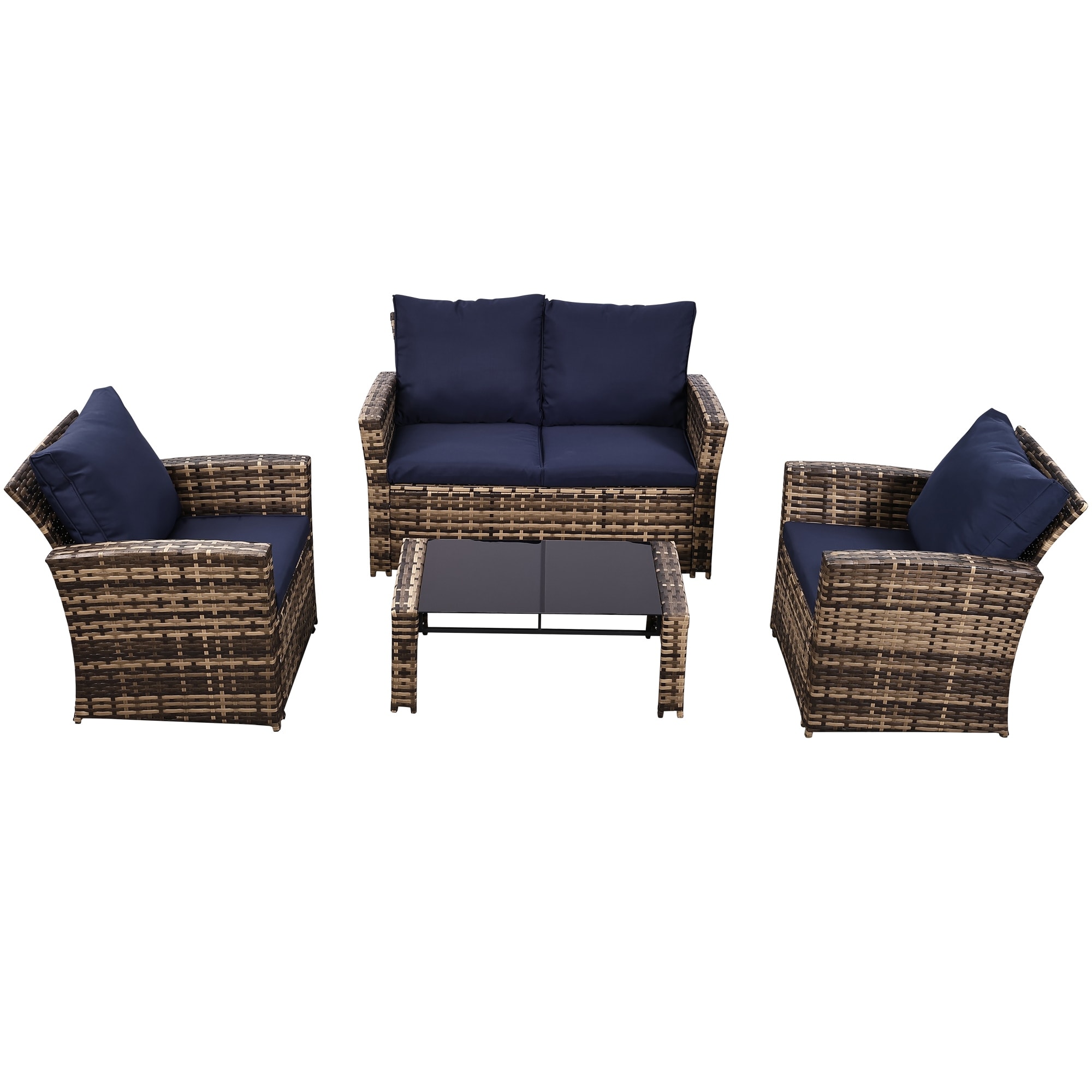 Thicker 4-Piece Wicker Outdoor Sofa Set, 1 Loveseats, 2 Single Sofas, 1 Table