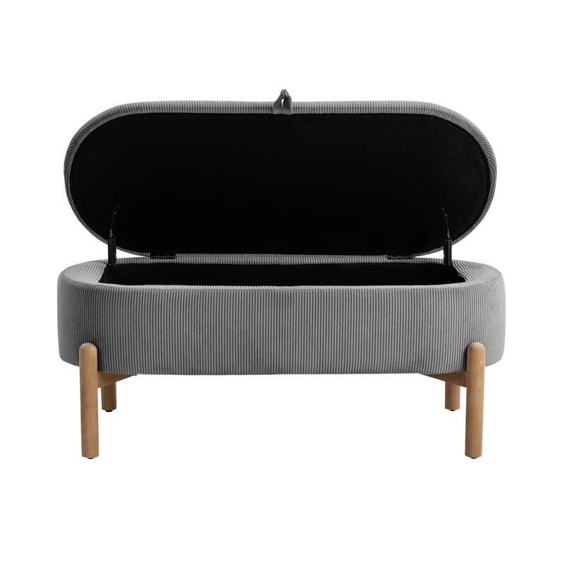 Storage Bench Gray Cushioned Seat Corduroy Upholstery - Gray