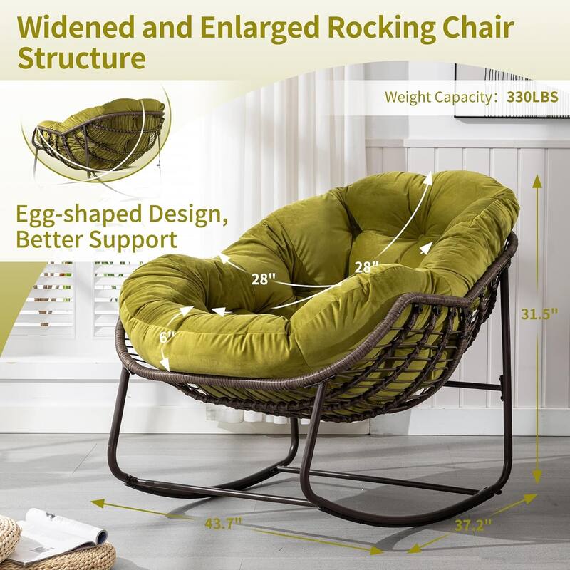 Outdoor Rattan Rocking Chair,Padded Cushion Rocker Recliner Chair Outdoor for Front Porch, Living Room, Patio, Garden