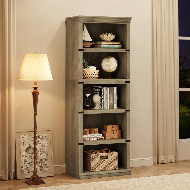 5-Shelf Bookcase, Modern Floor Standing Display Storage Shelves