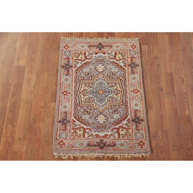 Hand Knotted Oriental 100% Wool Carpet Traditional Medallion Greys & Charcoal Heriz (serapi) Area Rug - 3' 0'' X 2' 0''