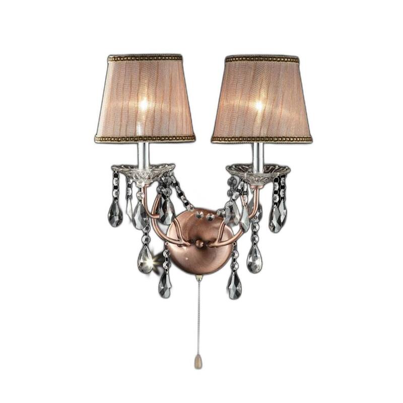 Silver and Pink Faux Crystal Dual Light Hanging Wall Sconce - 17.5" x 15" X 7"