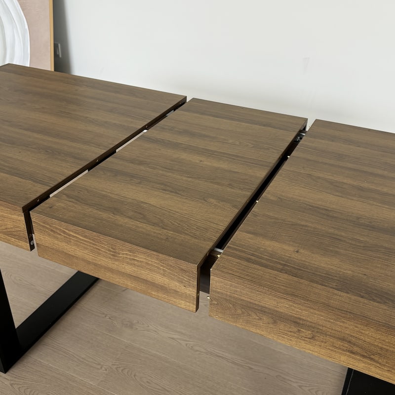 Rectangle Extendable Dining Table For 6-10 People Aged Effect Wood