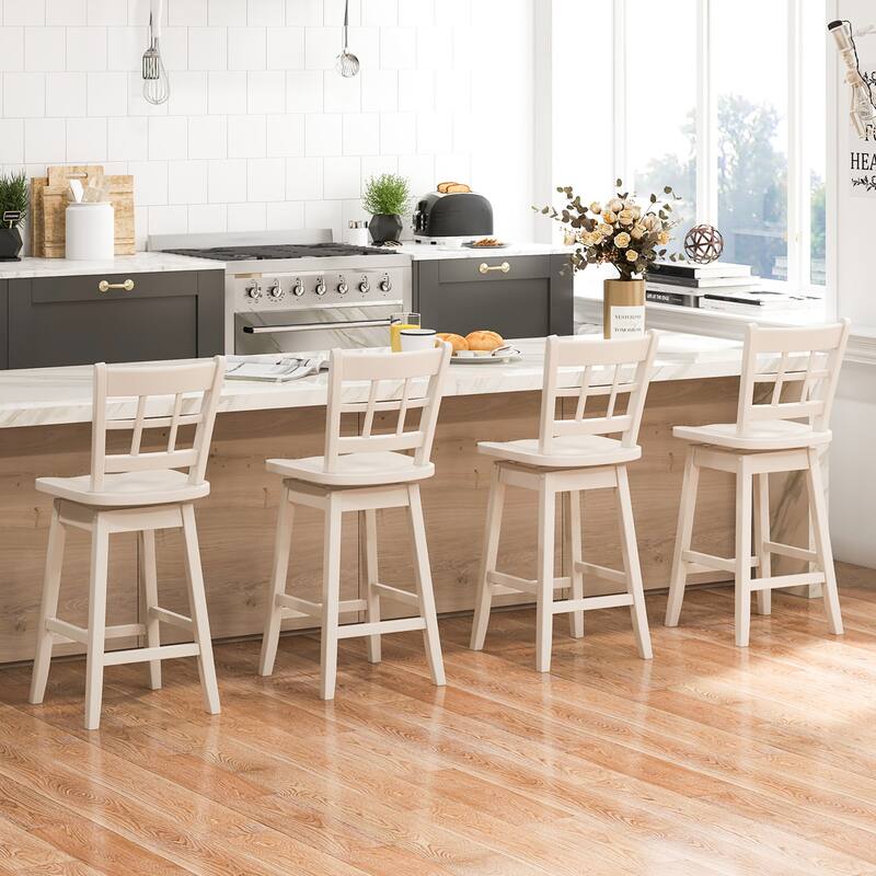 Gymax 4PCS 24.5 Inch Counter Height Bar Chairs Swivel Bar Stools w/