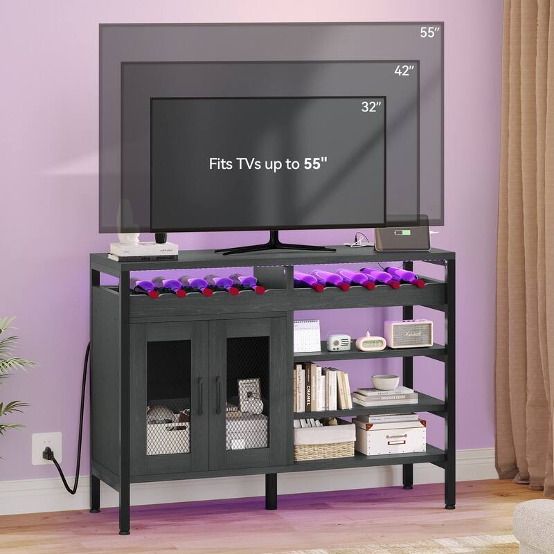 Bar Cabinet with Wine Rack Storage and LED
