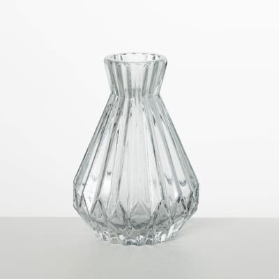 Sullivans 6.5" Gray Ribbed Glass Vase