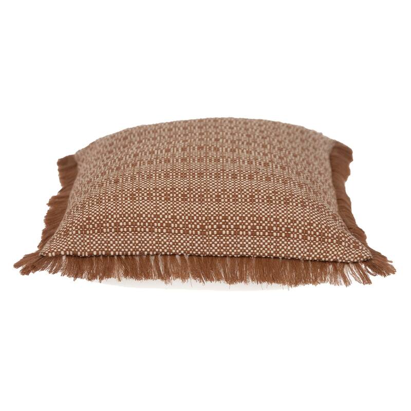 Striped Rectangular Cotton Throw Pillow with Fringes - 20" - Brown and Beige