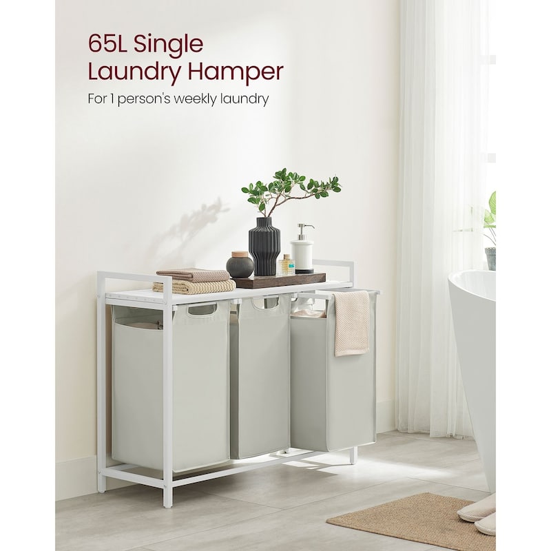 3 Compartment Laundry Sorter with Removable Waterproof Bags and Lockable Rolling Wheels - 36.4” x 13” x 28.4”