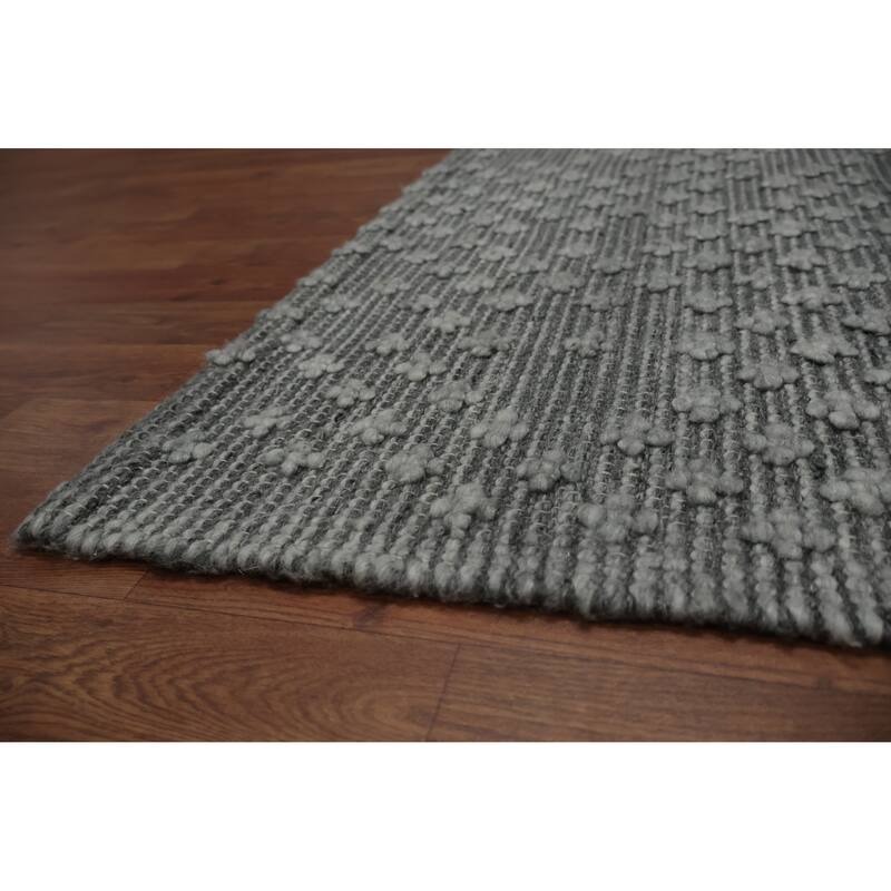 Hand Knotted Oriental 100% Wool Carpet Modern Geometric Greys & Charcoal Modern Gotti Design Area Rug - 9' 10'' X 6' 9''