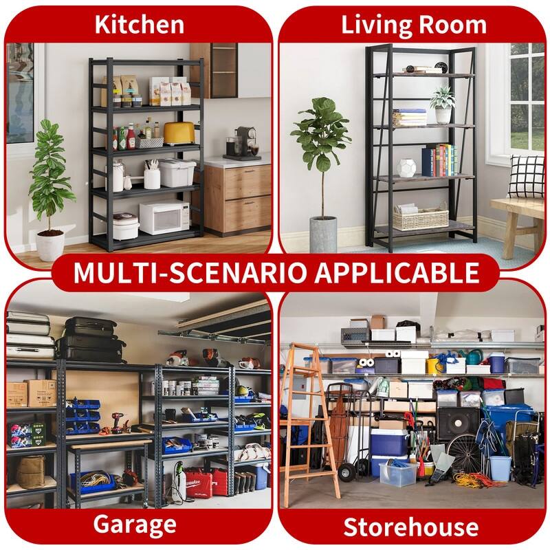 3-Tier Adjustable Metal Storage Rack, Black, 31.5/63"H