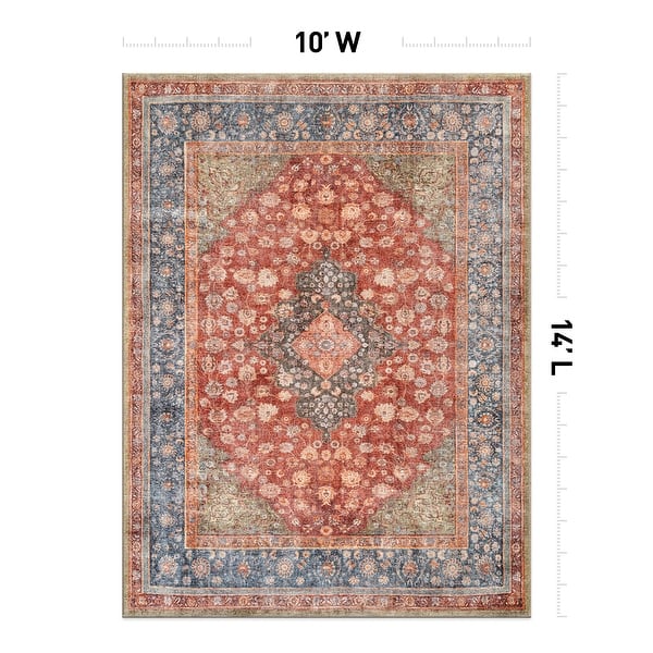 dimension image slide 0 of 27, Traditional Flat Pile Washable Rug – Pet Friendly, Non-Slip, Ideal for Living Room, Entryway, or Bedroom