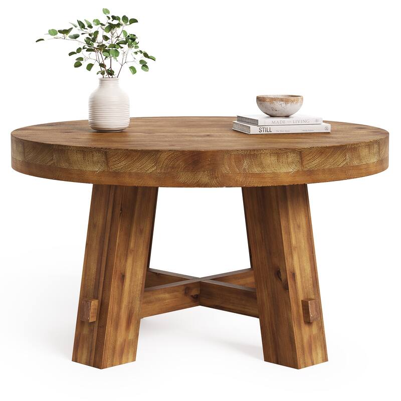 31.5-Inch Solid Wood Coffee Table, Round Center Table for Living Room, Apartment