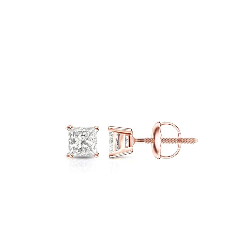 Auriya 14k Gold 0.25ctw Princess-cut Diamond Stud Earrings - Rose