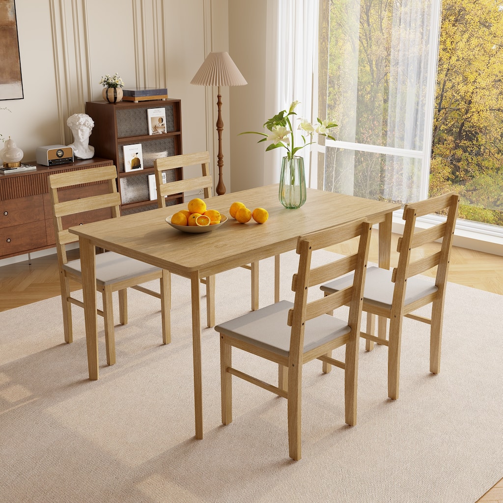 5 pieces dining room table and chair set, including 1 rectangle table + 4 back chairs Practical household dining table set