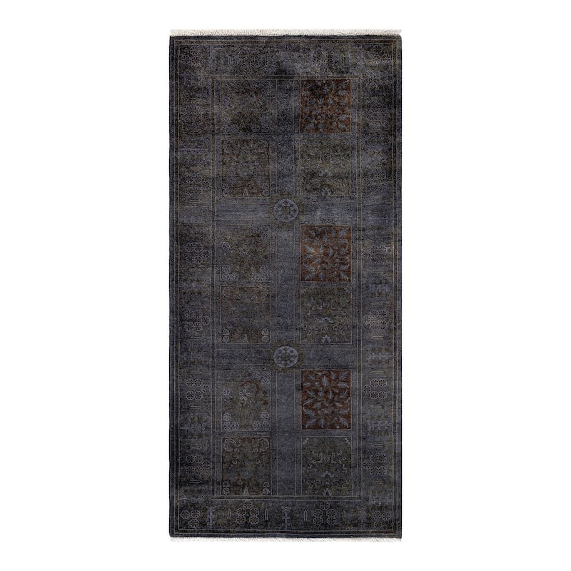 Overton Hand Knotted Wool Vintage Inspired Modern Contemporary Overdyed Gray Runner Rug - 2' 8" x 5' 10"