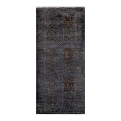 Overton Hand Knotted Wool Vintage Inspired Modern Contemporary Overdyed Gray Runner Rug - 2' 8" x 5' 10"