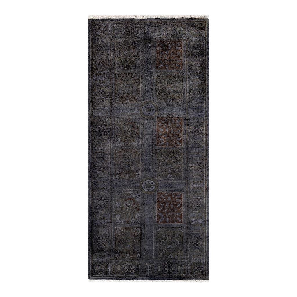 Overton Hand Knotted Wool Vintage Inspired Modern Contemporary Overdyed Gray Runner Rug - 2' 8" x 5' 10"