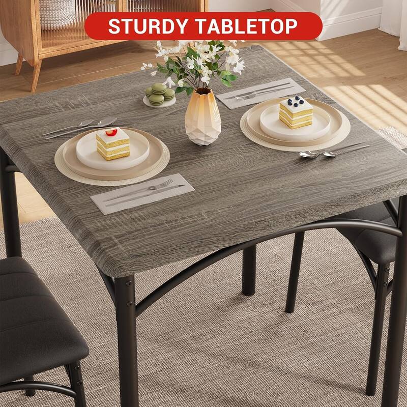 Round Dining Table Set for 2, Circle Kitchen Table and Chairs, Dining Room Table Set with Upholstered Chairs