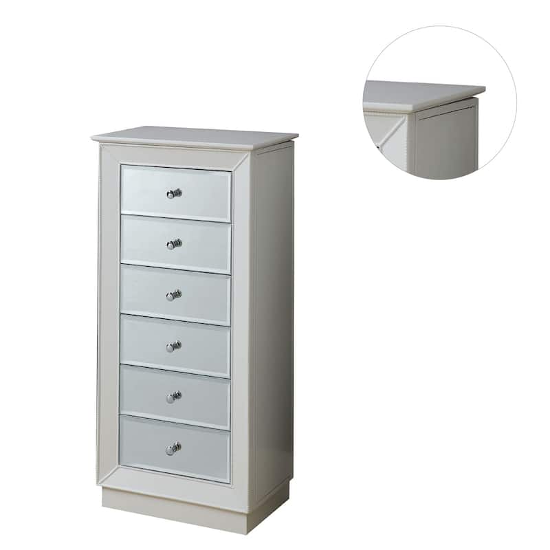 Jewelry Armoire with 6 Storage Drawers in White
