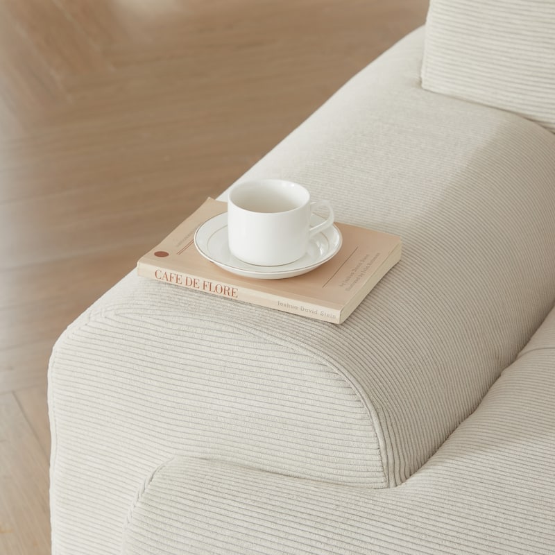 Livingroom L-Shaped Corduroy Sectional Sofa, Modular Couch 3 Seat Straight Sofa with Movable Ottoman